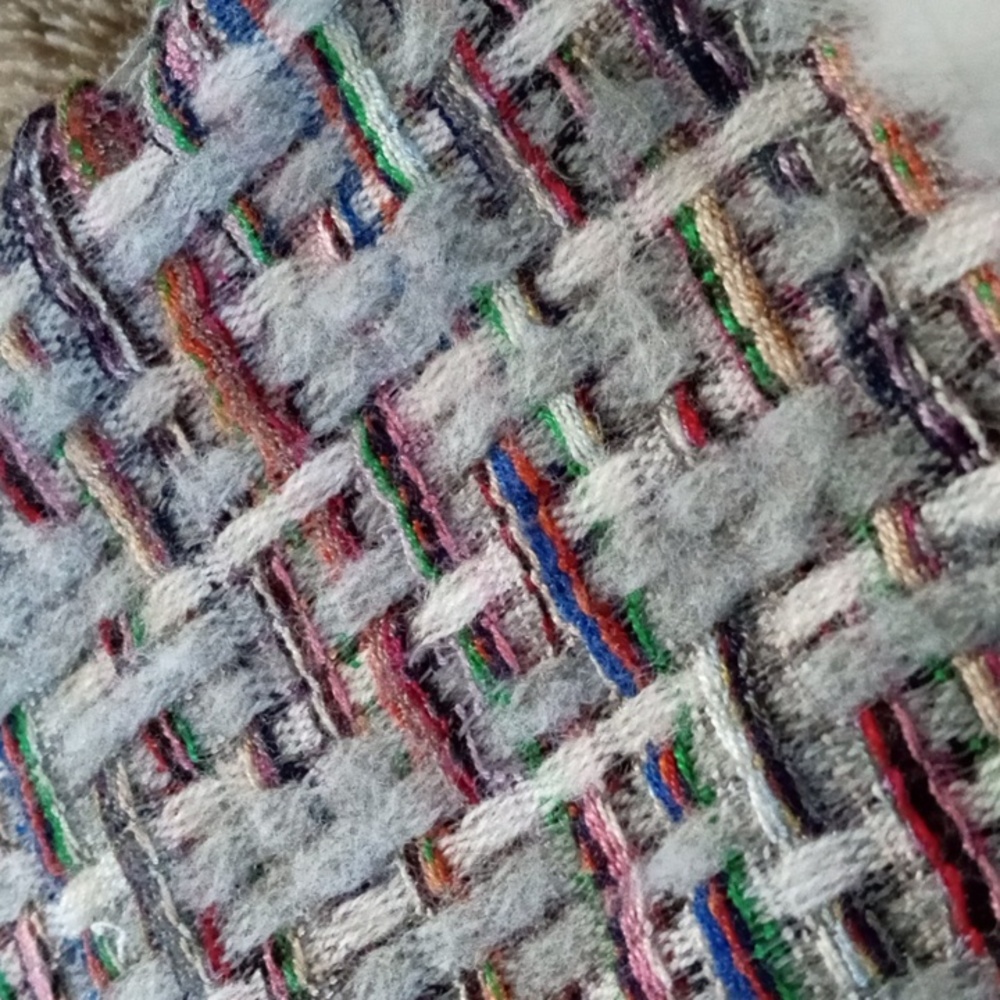 Diomi Boucle Multicolor Woven Wrap With Fringe And Fur Trim (Mink?) - Picture 8 of 10